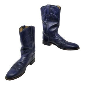 Vintage Justin Cobalt Blue Kipskin Cowboy Boots 7 Mid Calf Rodeo Cowgirl L3703